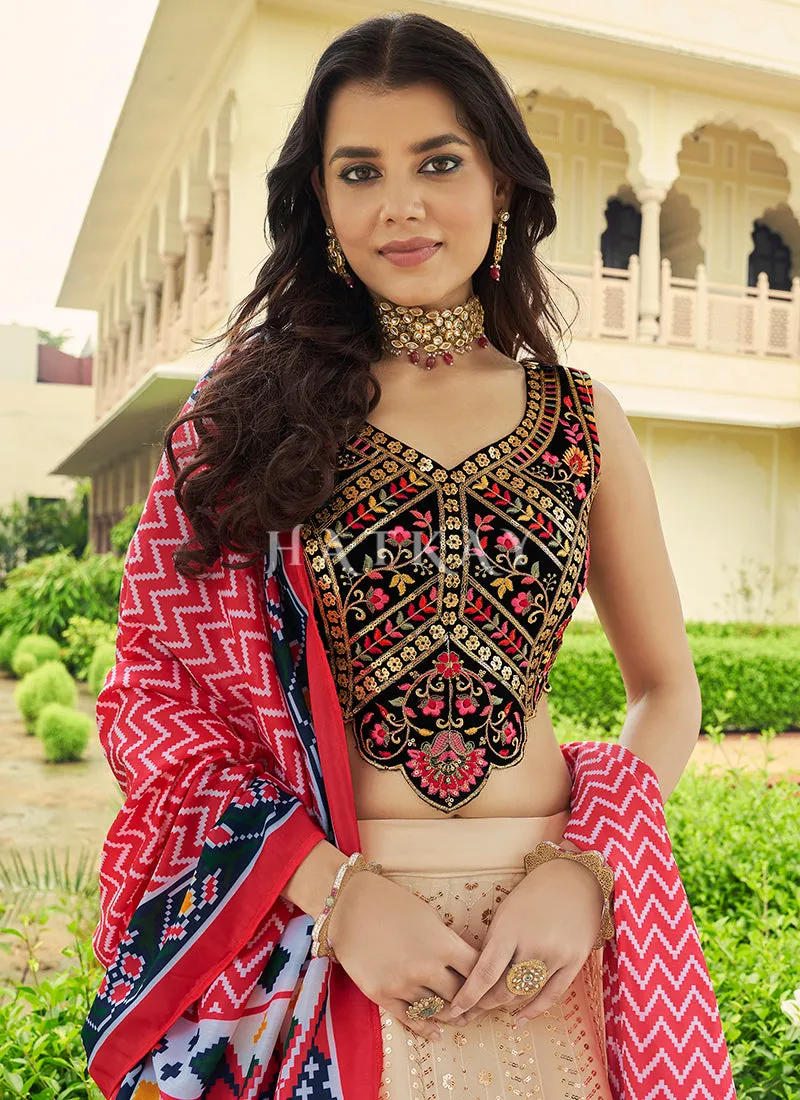Black And Beige Sequence Embroidery Lehenga Choli