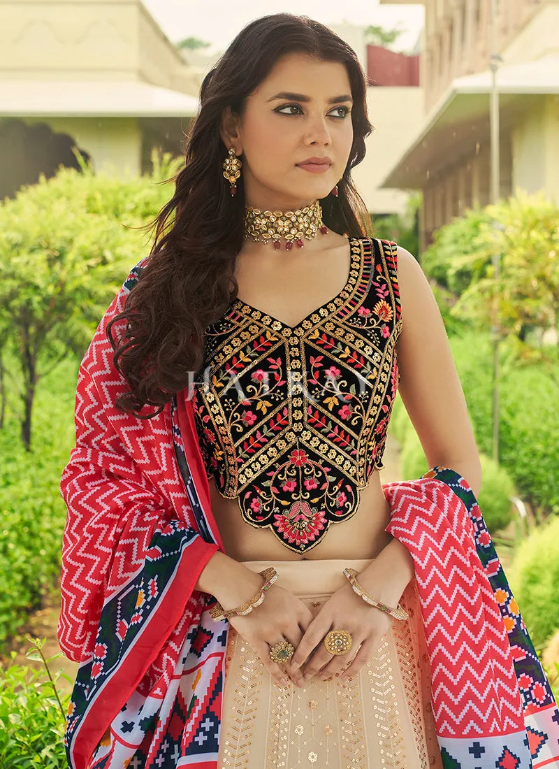 Black And Beige Sequence Embroidery Lehenga Choli