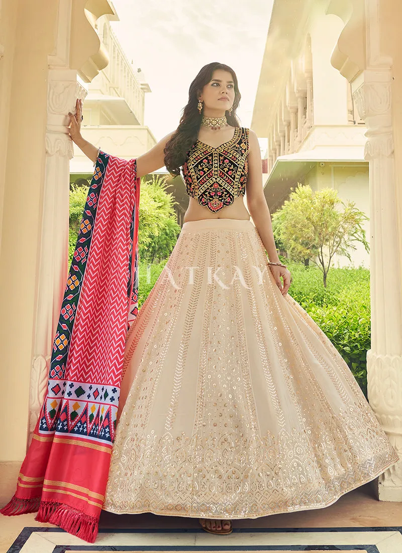 Black And Beige Sequence Embroidery Lehenga Choli