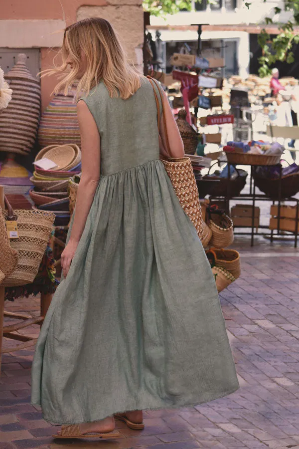Elodie Dress in Mint or French Grey Linen (Pre-Order, Ships April 15)