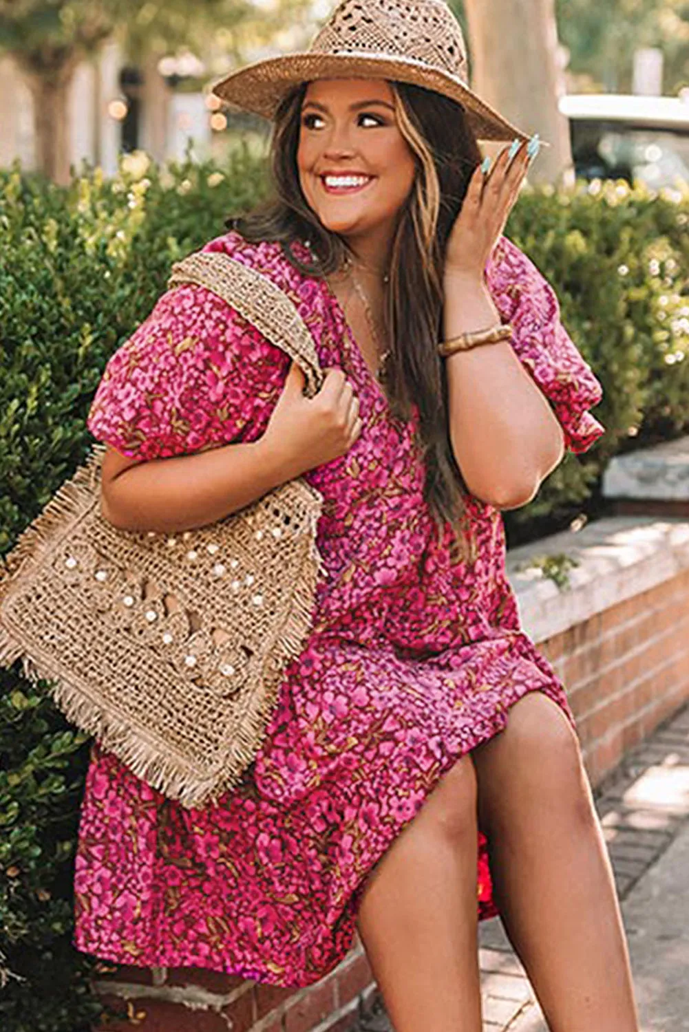 Floral Print Tiered Flutter Sleeve V Neck Top