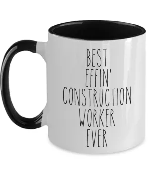 Gift For Construction Worker Best Effin' Construction Worker Ever Mug Two-Tone Coffee Cup Funny Coworker Gifts