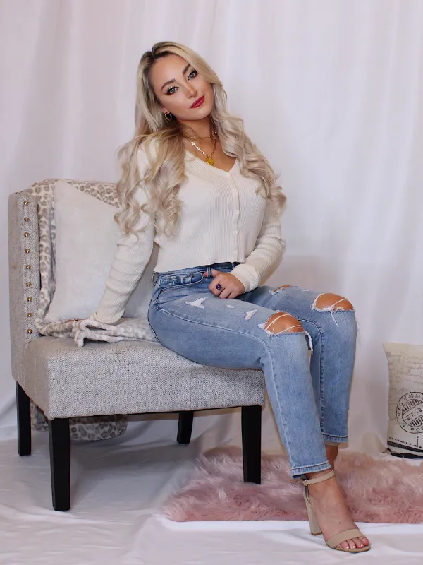 Knoxy Long Sleeve Button Front Sweater, Bone