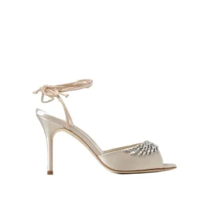 MANOLO BLAHNIK Plumena 090 Satin Sandals with Crystal Detail - 9 cm Heel