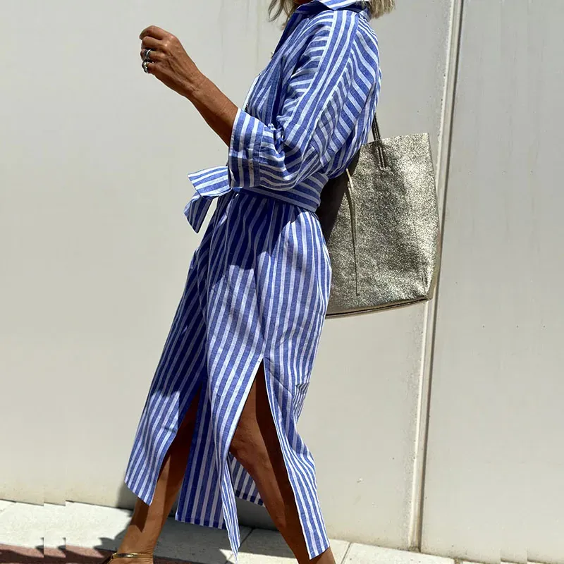 Signe - Chic striped shirt dress