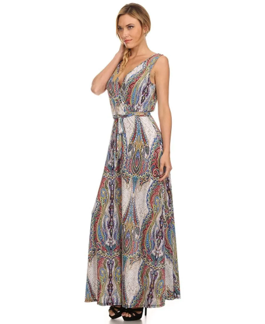 Sleeveless Paris Maxi Dress Sleeveless Paisley Ivory Blue