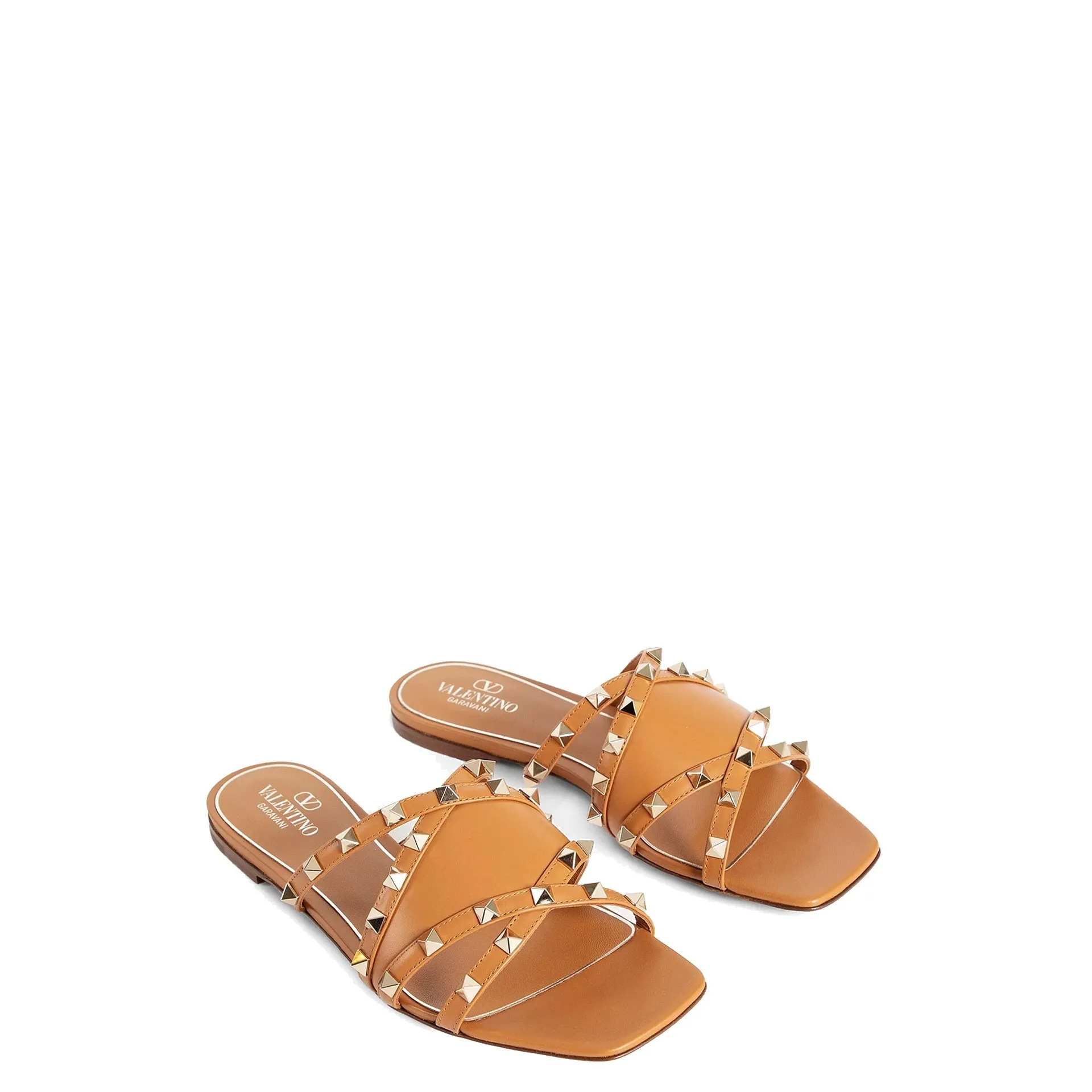 VALENTINO GARAVANI Rockstud Leather Flat Sandals - A Touch of Elegance